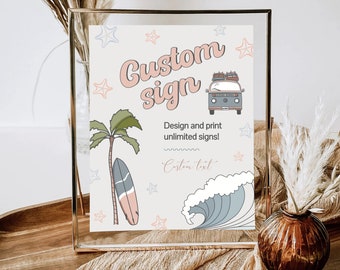 Surf Birthday Custom Sign Printable Template Surfing Party Poster Digital Instant Download Custom Editable Text Banner Surfer Birthday Sign