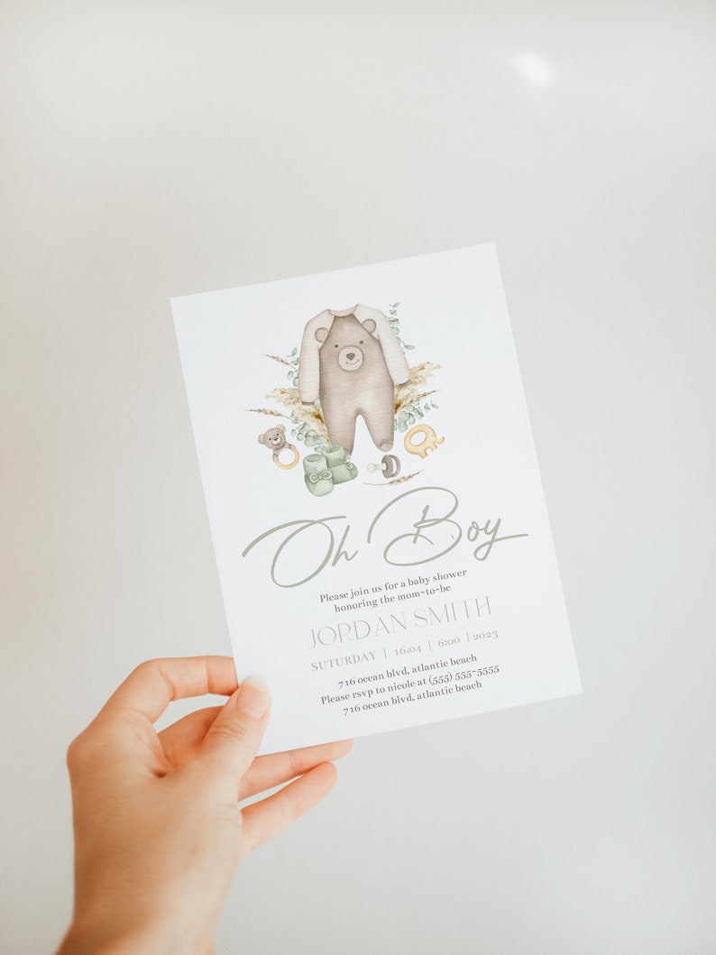 Boho Bear Baby Shower Invitation: Editable Party Invite (Digital Download) image 3