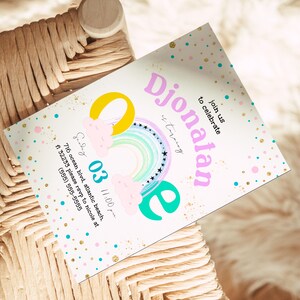 Rainbow First Birthday Invitation: Pastel Party Invite (Digital Download) image 3