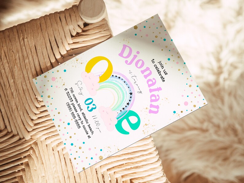 Rainbow First Birthday Invitation: Pastel Party Invite (Digital Download) image 3