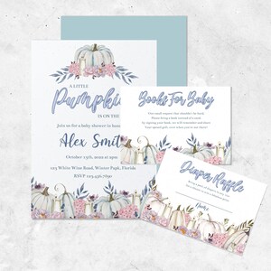 Pumpkin Baby Shower Invitation Set: Boy Diaper Raffle (Printable) image 6