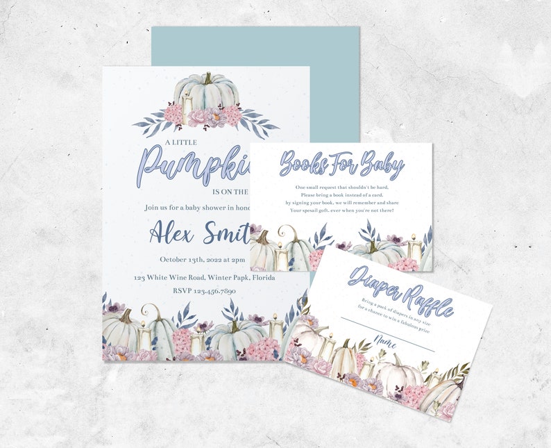 Pumpkin Baby Shower Invitation Set: Boy Diaper Raffle (Printable) image 6