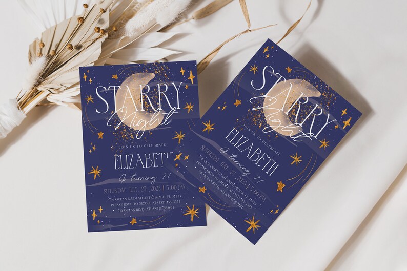 Starry Night Birthday Invitation: Galaxy Space Party (Editable Digital Template) image 4