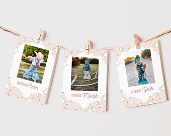 First Rodeo Monthly Photo Banner Girl, My 1st Rodeo Party Girl Photo Banner, Cowgirl Style Hanging Photo Cards, Template Cowgirl Photo Cards