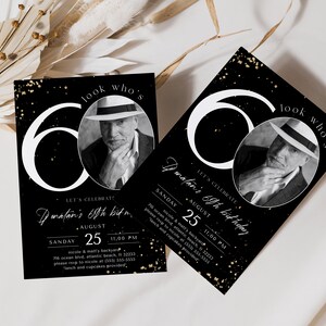 Black & Gold 60th Birthday Invitation With Photo (Digital) image 3