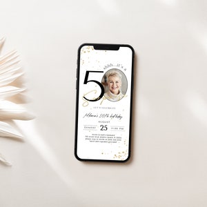 Surprise 50th Birthday Electronic Invitation with Photo 50 Happy Birthday Party Evite Digital Text Invites Black White Editable Template