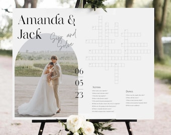 Wedding Crossword Puzzle Template with Photo Printable Bridal Sip & Solve Activity Personalized Wedding Sign Game Giant Crossword Puzzle