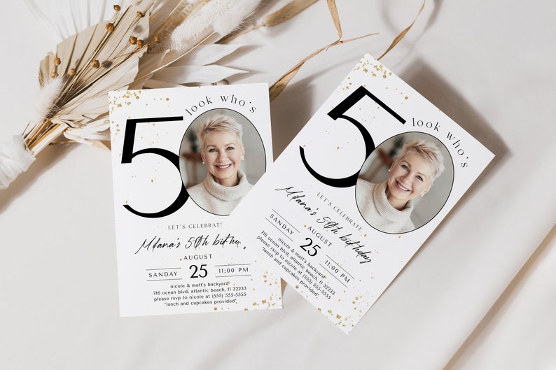 50th Birthday Invitation Template: Photo, Black and White (Digital Download) image 3
