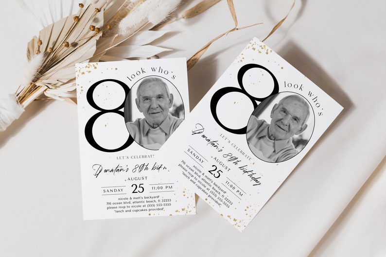80th Birthday Invitation With Photo: Editable Printable Template image 3