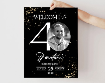 40th Birthday Welcome Sign: Black and Gold Photo Banner (Digital Download)