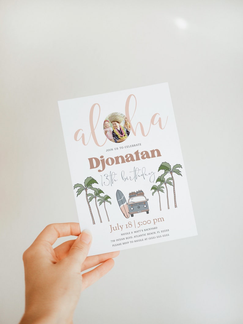 Tropical Aloha Birthday Invitation: Surfing Luau Party (Digital) image 4