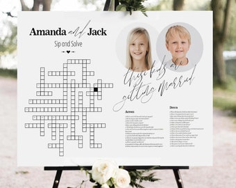 Funny Wedding Crossword Puzzle with Photo Personalized Sip & Solve Wedding Game Template Printable Download Bridal Shower Giant Crossword