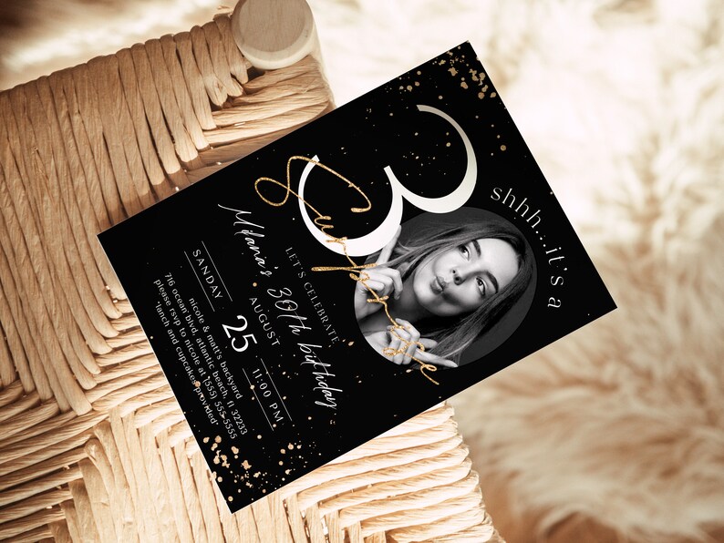 Black & Gold 30th Birthday Invitation: Surprise Party (Digital Download) image 4