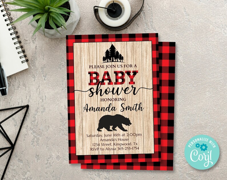 Lumberjack Baby Shower Invitation Buffalo Plaid Invite Etsy