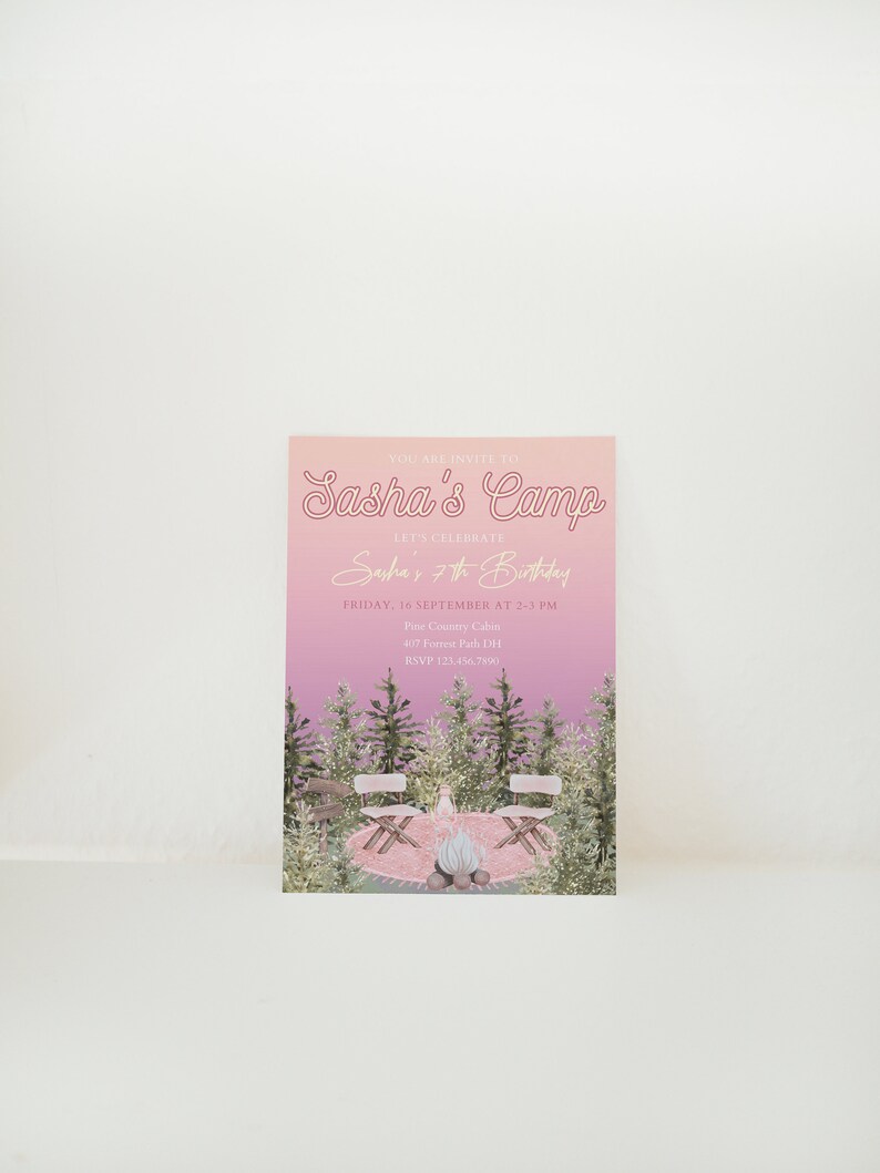 Girl Camping Birthday Invitation: Adventure Party Invite (Digital Download) image 6