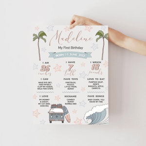 Letrero de cumpleaños de surfista: recuerdo de fiesta en la playa (descarga digital)
