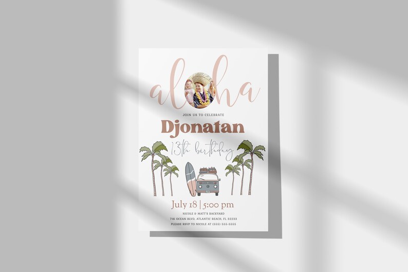 Tropical Aloha Birthday Invitation: Surfing Luau Party (Digital) image 5