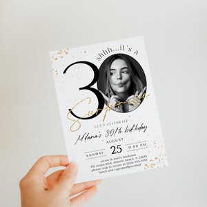 Surprise 30th Birthday Invitation with Photo: Elegant Minimalist Template (Digital Download) image 5