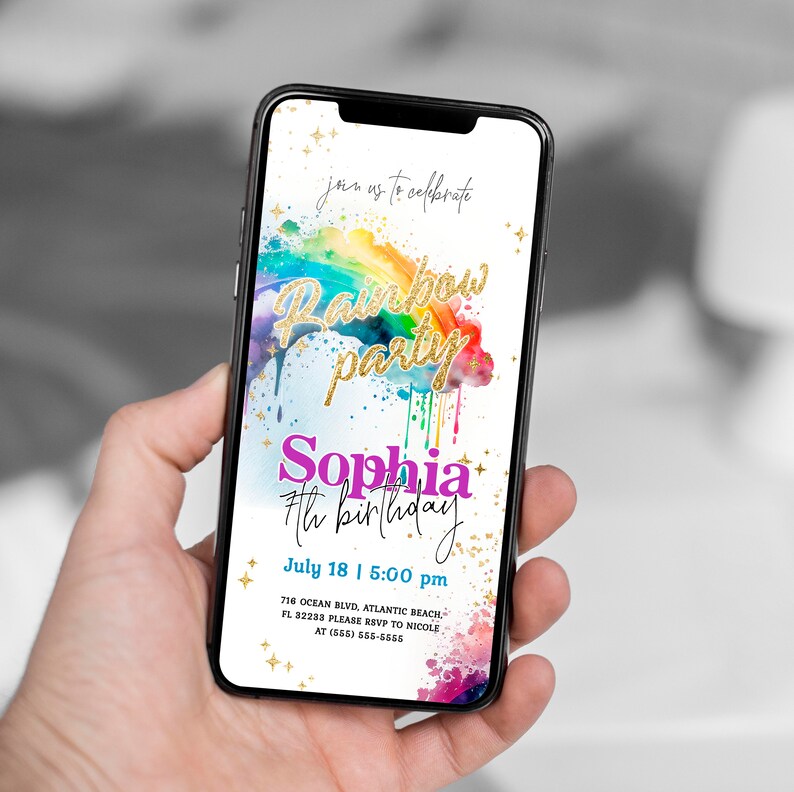 Invito elettronico per compleanno arcobaleno: invito per festa per ragazze (modello digitale) immagine 5