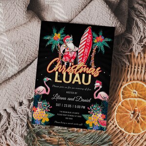 Christmas Luau Invitation, Editable Hawaiian Luau Christmas Invite Editable, Tropical Santa Party Winter Holiday Invitation Instant Download