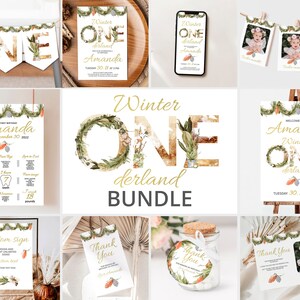 Winter Onederland Bundle, Holiday Wonderland First Birthday Invitation, Baby 1st Winter Party Birthday Bundle, Winter Girl Boy Bundle Set