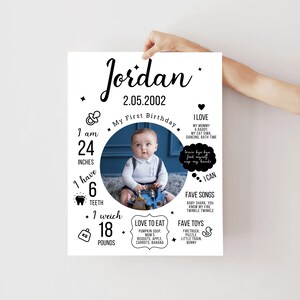 First Birthday Milestone Sign, Editable 1st B-day Milestone Board, Modern 1st Birthday Milestone Poster, 1 Year Photo Baby Milestone Banner
