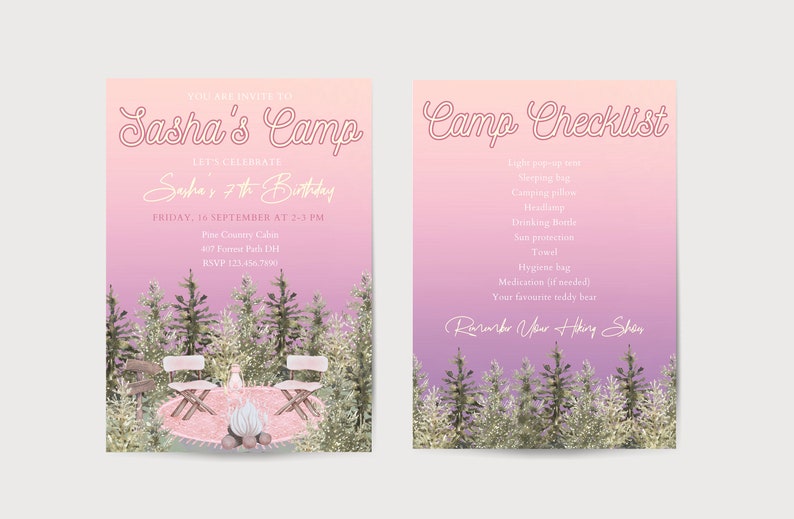 Girl Camping Birthday Invitation: Adventure Party Invite (Digital Download) image 4