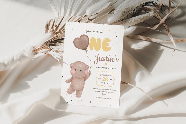 Teddy Bear 1st Birthday Invitation Bundle (Digital Download) image 6