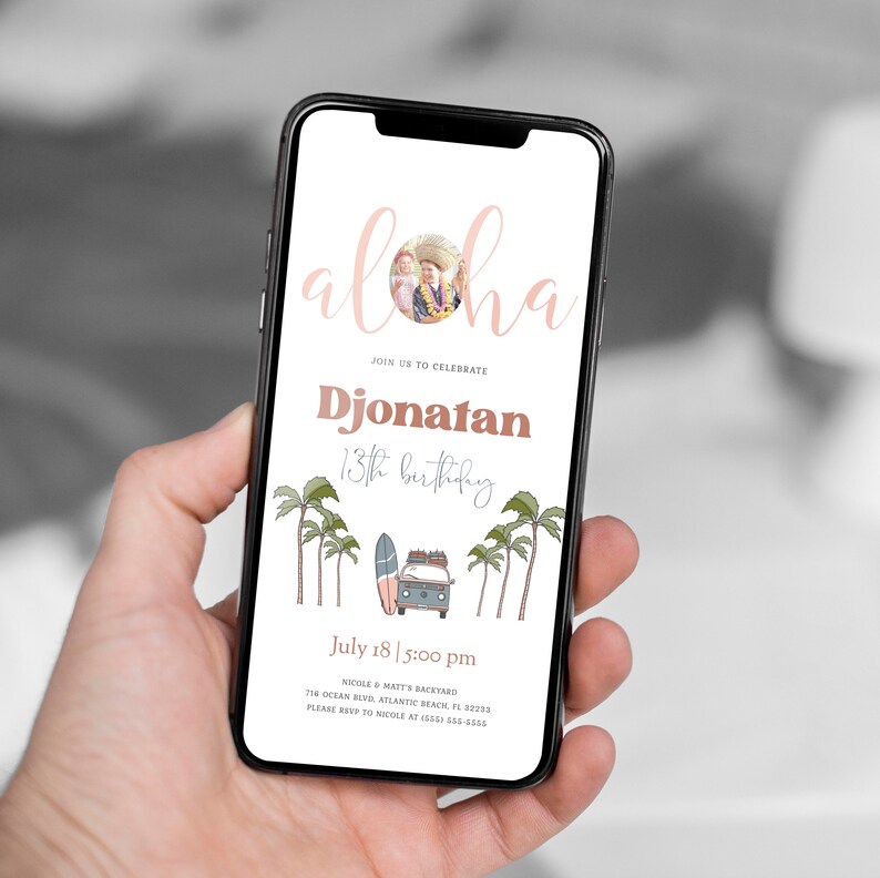 Tropical Aloha Birthday Electronic Invitation: Beach Luau, Photo Evite (Digital Invite) image 3