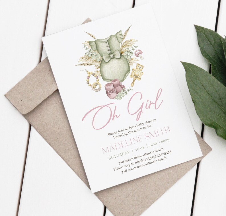 Boho Girl Baby Shower Invitation: Editable Bohemian Party Invite (Digital Download) image 3
