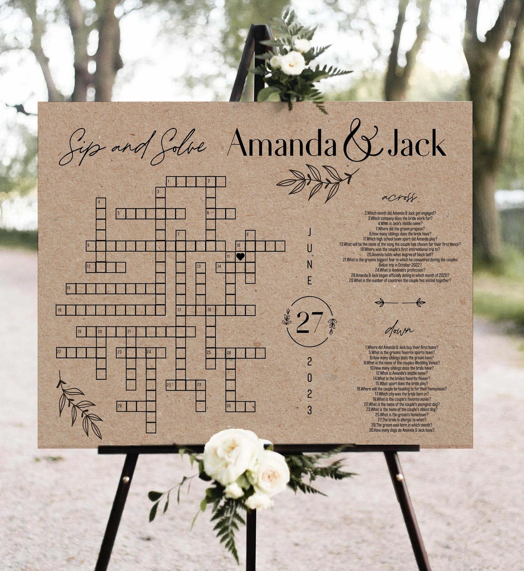 Kraft Rustic Wedding Crossword Puzzle Country Style Giant Etsy
