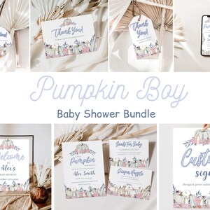 Pumpkin Boy Baby Shower Bundle, Fall Boy Baby Shower Invitation Bundle Printable, Little Pumpkin Is On The Way Boy Baby Shower Bundle