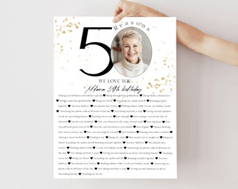 50 Reasons We Love You Gold Glitter Photo Poster (Digital Download)