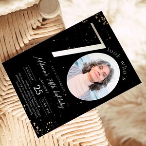 Black and Gold 70. Geburtstags-Einladung mit Foto (Digitaler Download) Bild 5