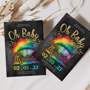Rainbow Baby Shower Invitation: Chalkboard Cloud, Editable Printable (PDF) image 5