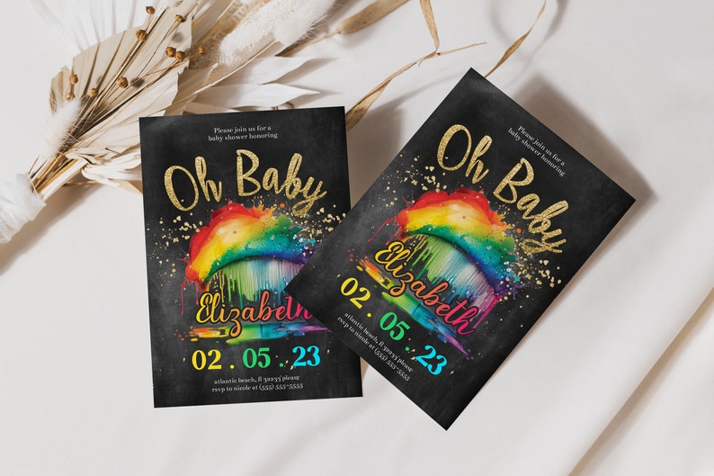 Rainbow Baby Shower Invitation: Chalkboard Cloud, Editable Printable (PDF) image 5