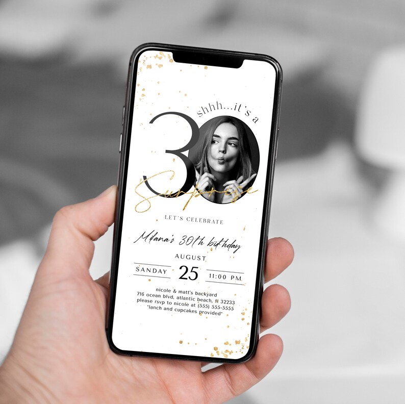 Surprise 30th Birthday Photo Invitation: Electronic Text Invite (Digital Template) image 4