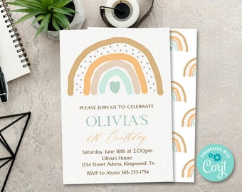 Watercolor Rainbow Birthday Invitation: Boho Party Template (Digital Download)