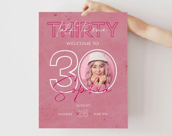 Talk Thirty To Me 30th Birthday Welcome Sign avec photo Télécharger Womens Anniversary Editable Banner 30 Template Imprimable Welcome Poster