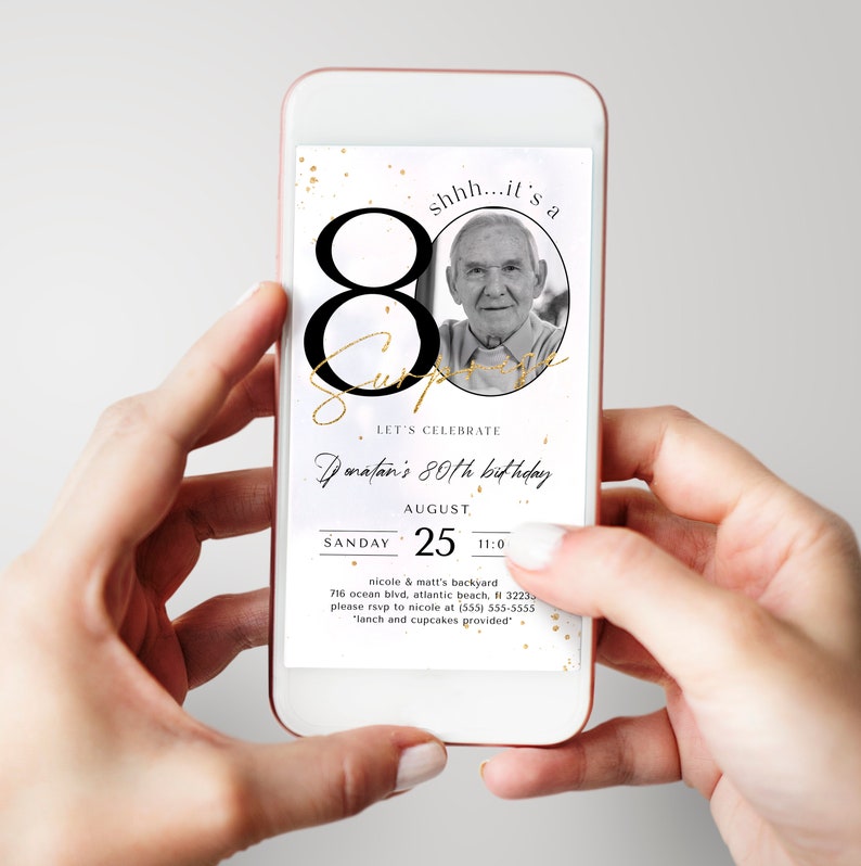 Invito a sorpresa per l'80° compleanno con foto: invito digitale per l'anniversario immagine 3
