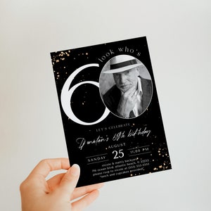 Black & Gold 60th Birthday Invitation With Photo (Digital) image 4