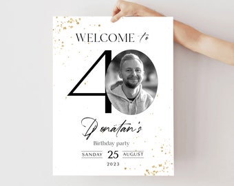 Welkomstbord 40e verjaardag: witgouden confetti (sjabloondownload)