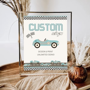 Race Car Baby Shower Custom Sign, Little Racer Is On The Way Baby Shower Banner, Racing Baby Shower Custom Text, Car Party Invite Poster