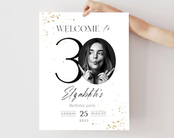 30th Birthday Welcome Sign: White Gold Anniversary Decor (Digital Download)