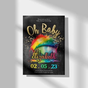 Rainbow Baby Shower Invitation: Chalkboard Cloud, Editable Printable (PDF) image 6