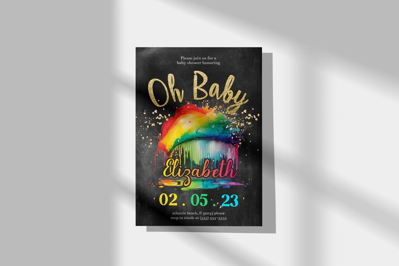 Rainbow Baby Shower Invitation: Chalkboard Cloud, Editable Printable (PDF) image 6