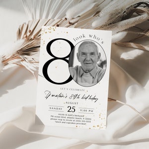 80. Geburtstag Einladung mit Foto, 80. Geburtstag Fotoeinladung bearbeitbar, Achtziger Einladung Mann Frau, Achtziger Geburtstag Druckvorlage