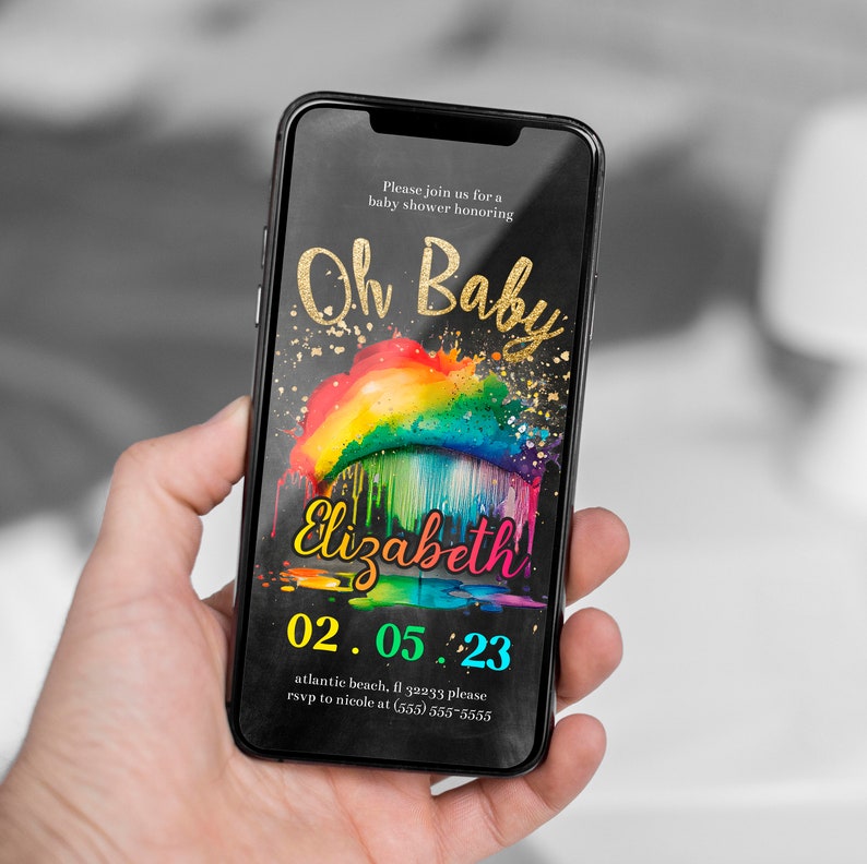 Rainbow Baby Shower Invitation: Colorful Cloud Evite (Digital) image 1