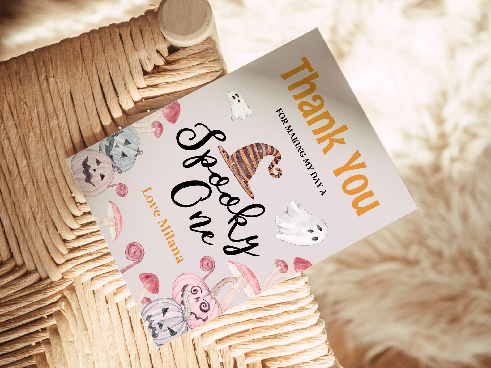 Halloween Birthday Thank You Card Template, Spooky Pumpkin Thank You ...