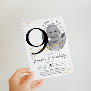 Surprise 90th Birthday Invitation with Photo: Minimalist Design (Editable Digital Download) image 4